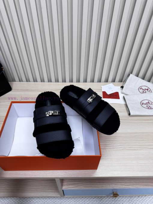 Couple style fashion hit Hermes wool slippers, excellent qualityThe shoe upper is made of imq2hlis9w - Image 6