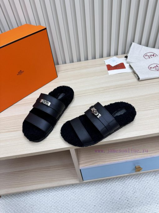 Couple style fashion hit Hermes wool slippers, excellent qualityThe shoe upper is made of imq2hlis9w - Image 7