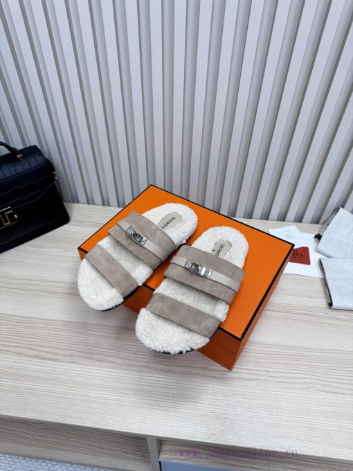 Couple style fashion hit Hermes wool slippers, excellent qualityThe shoe upper is made of im56kocg3t - Image 9