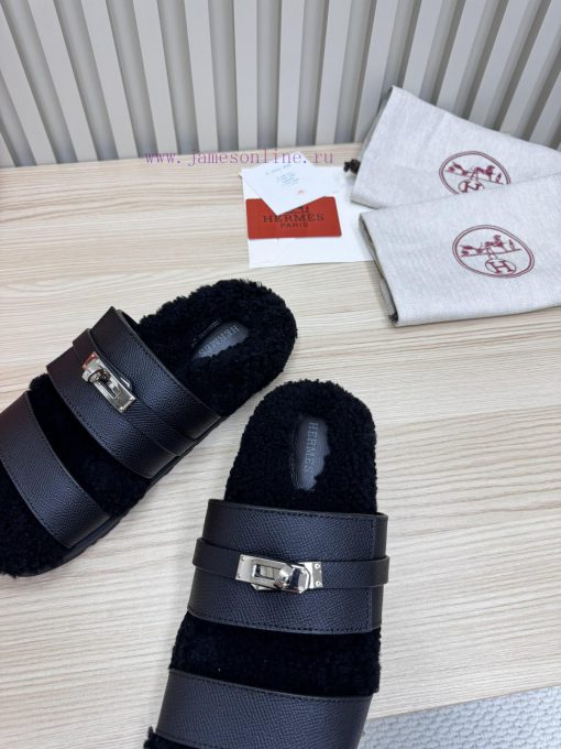 Couple style fashion hit Hermes wool slippers, excellent qualityThe shoe upper is made of imq2hlis9w - Image 8