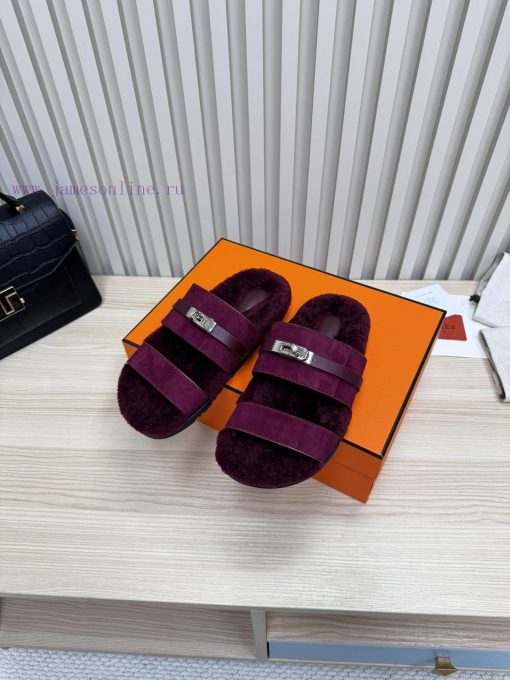 Couple style fashion hit Hermes wool slippers, excellent qualityThe shoe upper is made of im23j0hd8p - Image 2