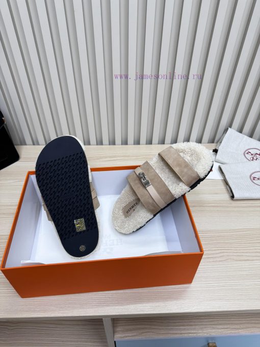 Couple style fashion hit Hermes wool slippers, excellent qualityThe shoe upper is made of im56kocg3t - Image 10