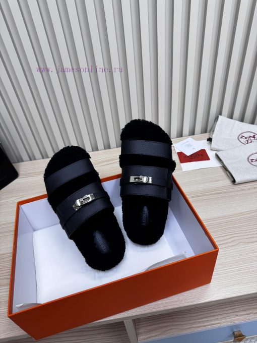 Couple style fashion hit Hermes wool slippers, excellent qualityThe shoe upper is made of imq2hlis9w - Image 9
