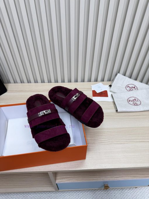 Couple style fashion hit Hermes wool slippers, excellent qualityThe shoe upper is made of im23j0hd8p - Image 3