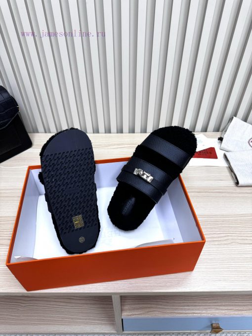 Couple style fashion hit Hermes wool slippers, excellent qualityThe shoe upper is made of imq2hlis9w - Image 10