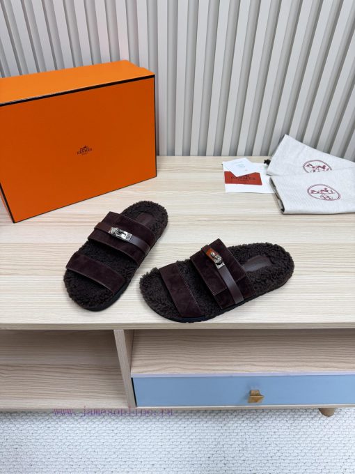 Couple style fashion hit Hermes wool slippers, excellent qualityThe shoe upper is made of iml7p2f4hd - Image 2