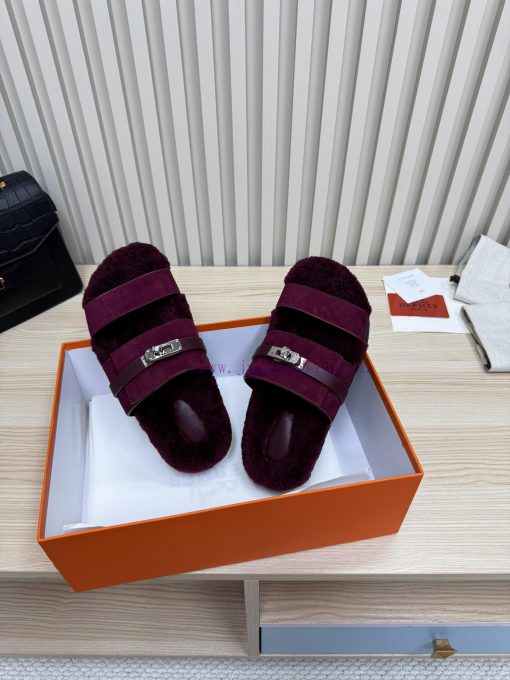 Couple style fashion hit Hermes wool slippers, excellent qualityThe shoe upper is made of im23j0hd8p - Image 5