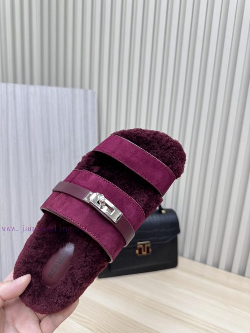 Couple style fashion hit Hermes wool slippers, excellent qualityThe shoe upper is made of im23j0hd8p - Image 7