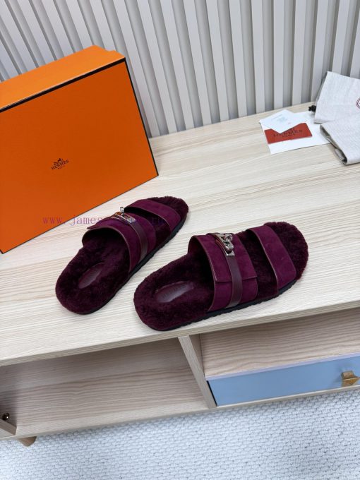 Couple style fashion hit Hermes wool slippers, excellent qualityThe shoe upper is made of im23j0hd8p - Image 8