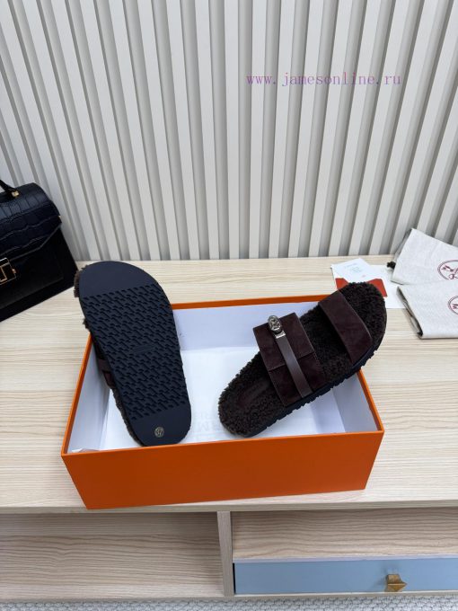 Couple style fashion hit Hermes wool slippers, excellent qualityThe shoe upper is made of iml7p2f4hd - Image 6