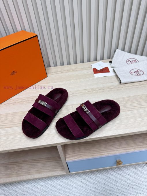 Couple style fashion hit Hermes wool slippers, excellent qualityThe shoe upper is made of im23j0hd8p - Image 9
