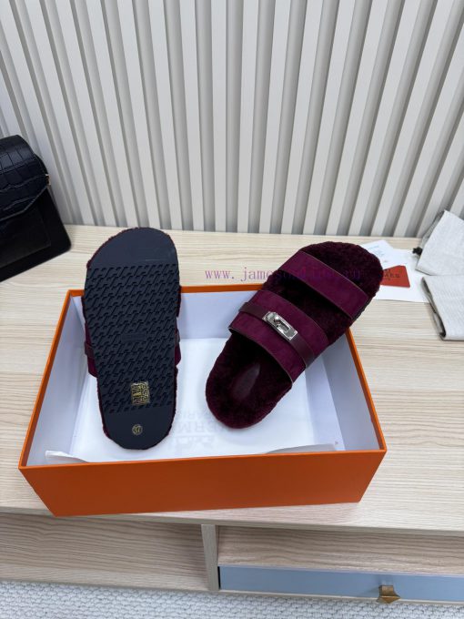 Couple style fashion hit Hermes wool slippers, excellent qualityThe shoe upper is made of im23j0hd8p - Image 10