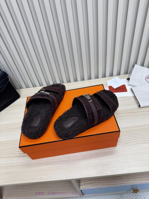 Couple style fashion hit Hermes wool slippers, excellent qualityThe shoe upper is made of iml7p2f4hd - Image 9