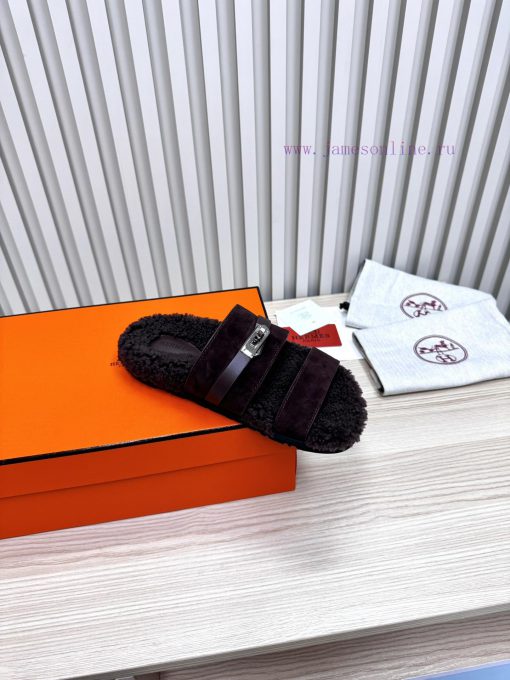 Couple style fashion hit Hermes wool slippers, excellent qualityThe shoe upper is made of iml7p2f4hd - Image 10