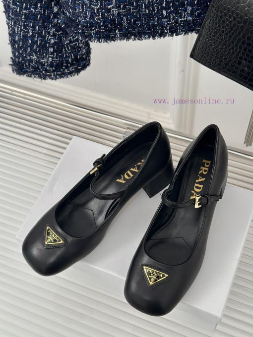 PRADA/PRADA Classic Triangle LogoRough heeled Mary Jane shoe seriesMinimalist and ultimate t0oqovb70 - Image 3