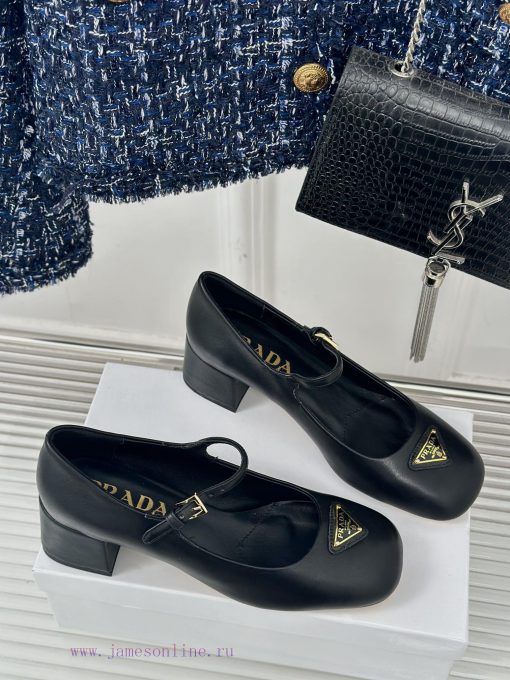 PRADA/PRADA Classic Triangle LogoRough heeled Mary Jane shoe seriesMinimalist and ultimate t0oqovb70 - Image 4