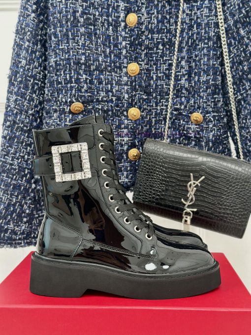 Roger Vivier | RV Classic Autumn/Winter Water Diamond Square Button Thick Bottom Short Bootsqingkvlw