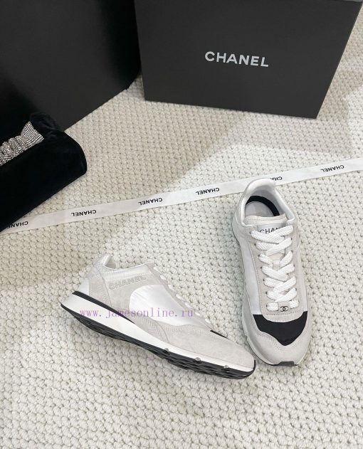 𝐂𝐇𝐀𝐍𝐄𝐋 Chanel's latest German training flat white shoes sports shoes silk leather full-color7puzy2zj - Image 5
