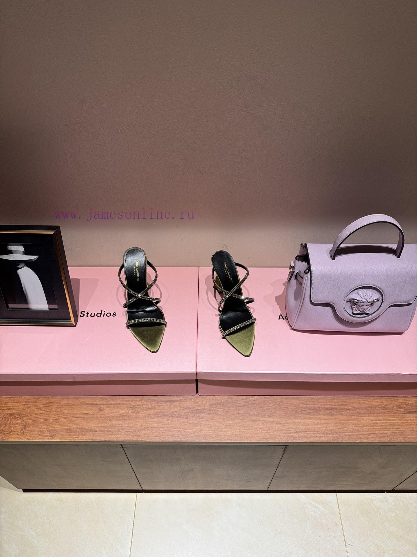 Saint Lauren*YSL Saint Laurent Hot Diamond Cross Belt Ultra High Heel Fashion Sandals24ss rhkxvsy5tw - Image 3