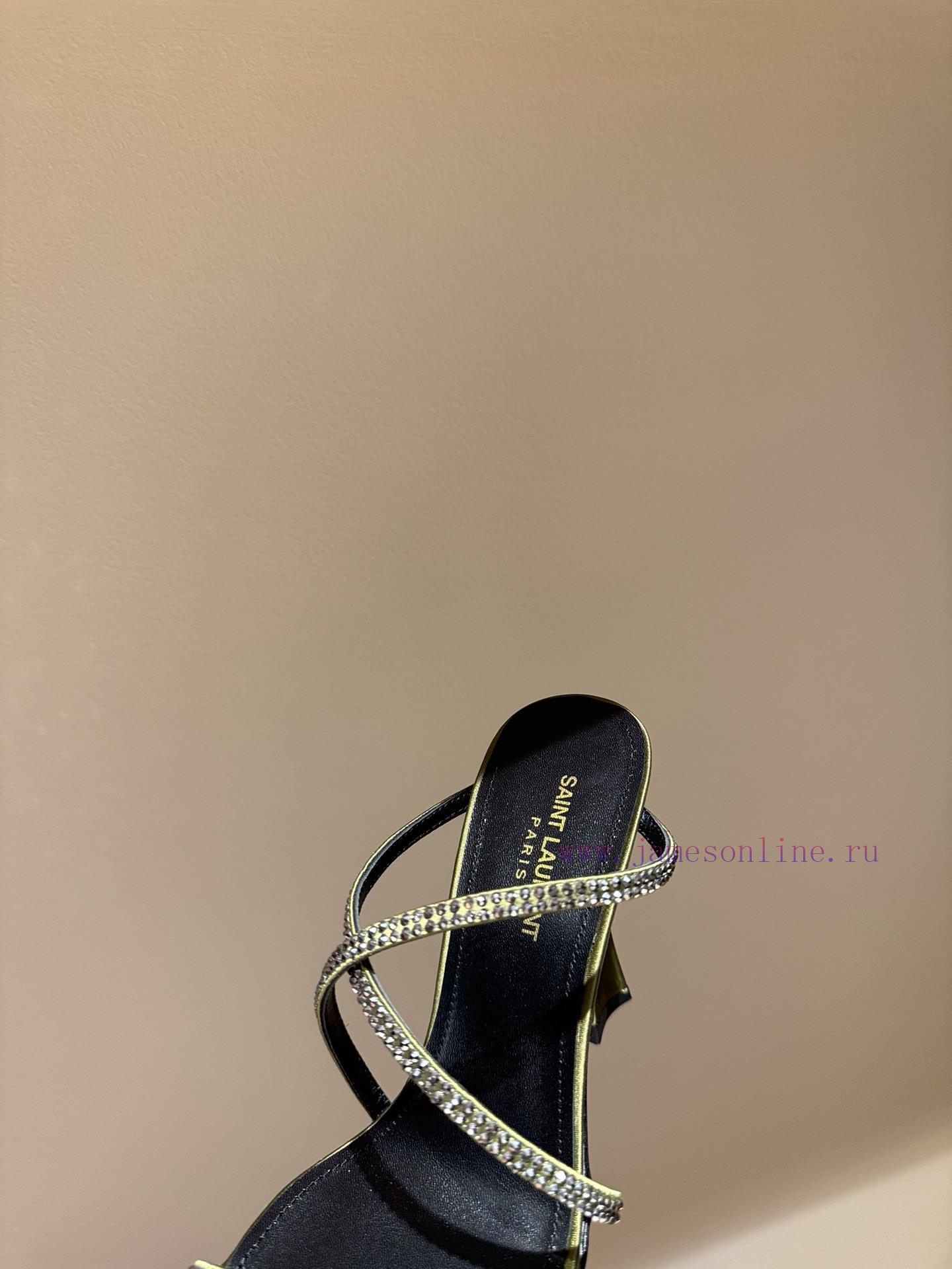 Saint Lauren*YSL Saint Laurent Hot Diamond Cross Belt Ultra High Heel Fashion Sandals24ss rhkxvsy5tw - Image 6
