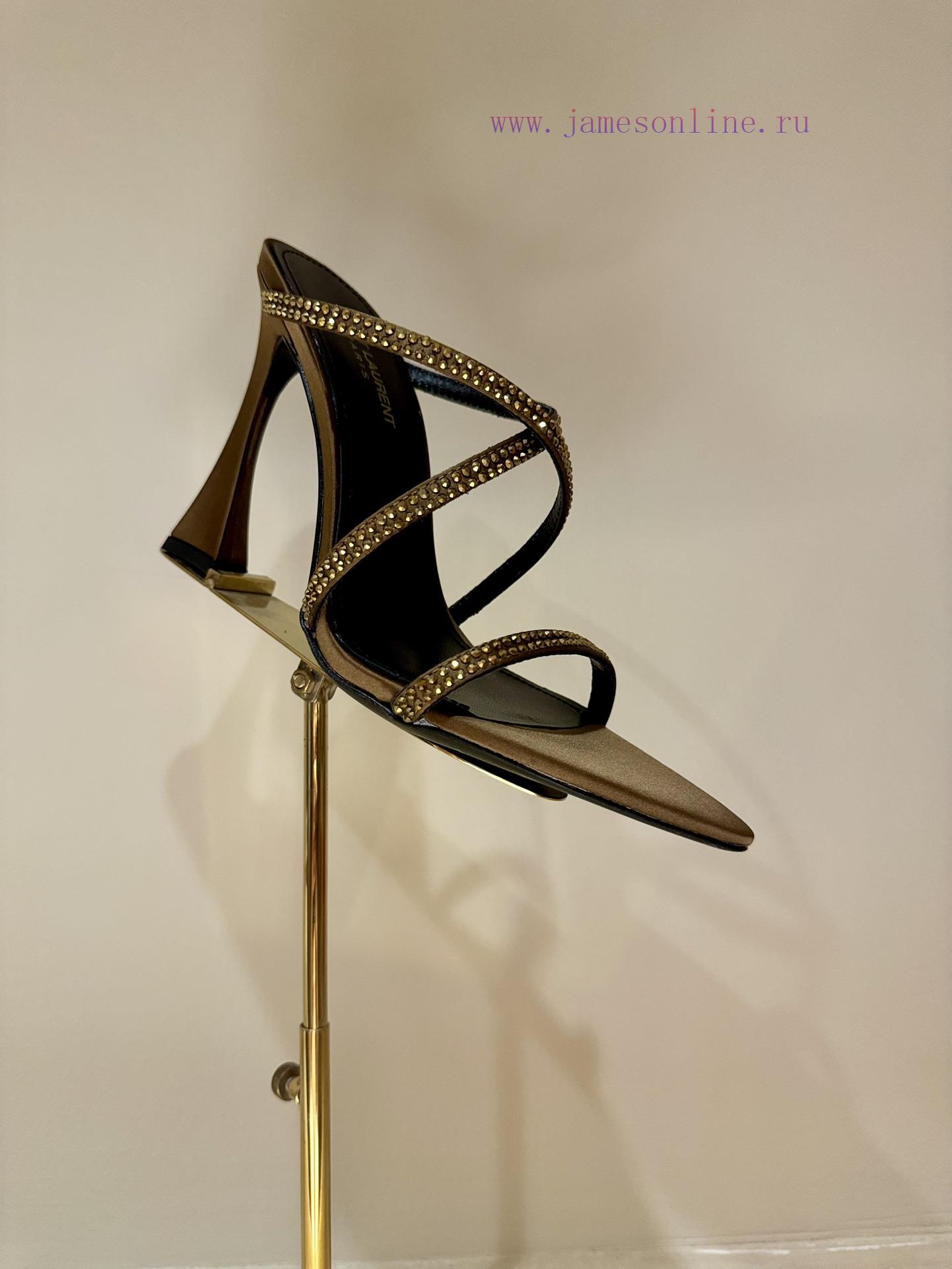 Saint Lauren*YSL Saint Laurent Hot Diamond Cross Belt Ultra High Heel Fashion Sandals24ss rhrvg2s4uz - Image 9