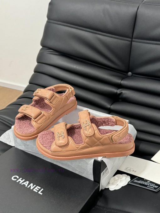 Chanel 24 new wool Velcro sandal series with foam outsoleAutumn and Winter Wool SeriesAll wo9a23noi4 - Image 3