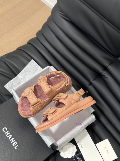 Chanel 24 new wool Velcro sandal series with foam outsoleAutumn and Winter Wool SeriesAll wo9a23noi4 - Image 5