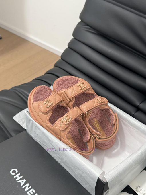 Chanel 24 new wool Velcro sandal series with foam outsoleAutumn and Winter Wool SeriesAll wo9a23noi4 - Image 8