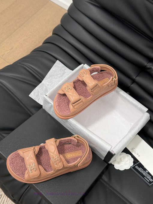 Chanel 24 new wool Velcro sandal series with foam outsoleAutumn and Winter Wool SeriesAll wo9a23noi4 - Image 9