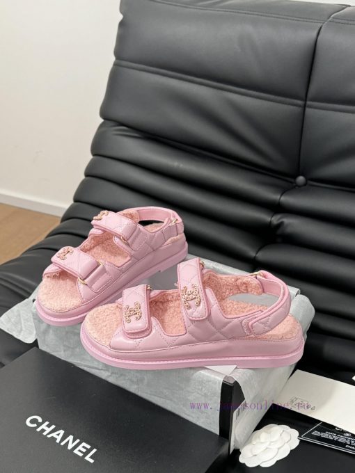 Chanel 24 new wool Velcro sandal series with foam outsoleAutumn and Winter Wool SeriesAll wo2mgphyag - Image 3