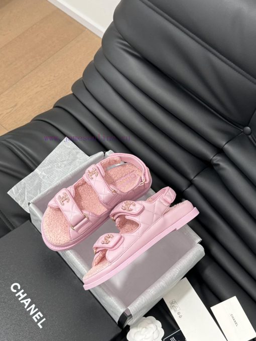 Chanel 24 new wool Velcro sandal series with foam outsoleAutumn and Winter Wool SeriesAll wo2mgphyag - Image 5