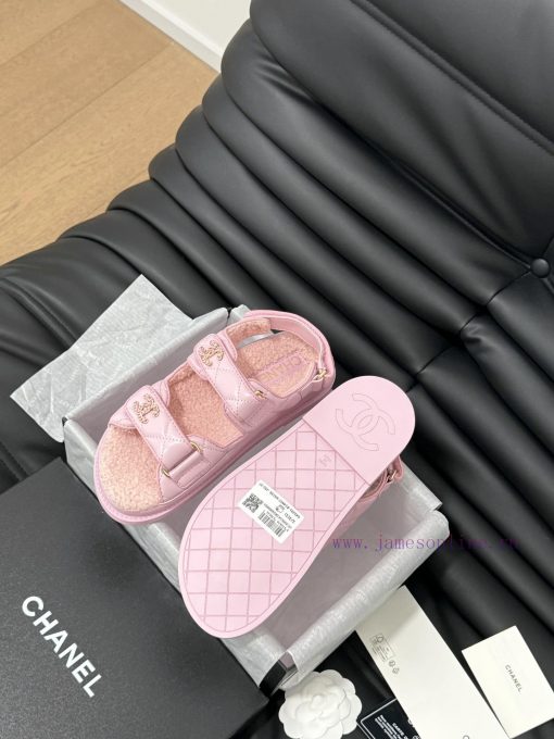Chanel 24 new wool Velcro sandal series with foam outsoleAutumn and Winter Wool SeriesAll wo2mgphyag - Image 6