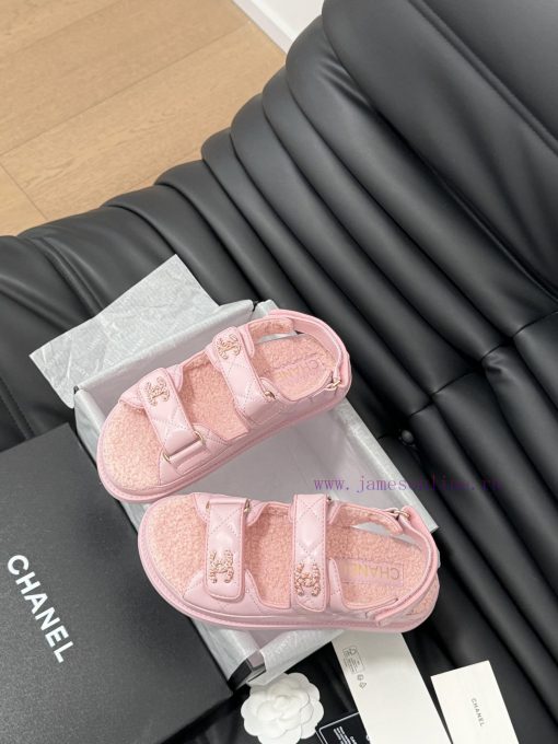 Chanel 24 new wool Velcro sandal series with foam outsoleAutumn and Winter Wool SeriesAll wo2mgphyag - Image 7