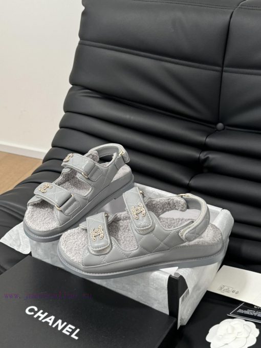 Chanel 24 new wool Velcro sandal series with foam outsoleAutumn and Winter Wool SeriesAll wo55hasrdb - Image 3