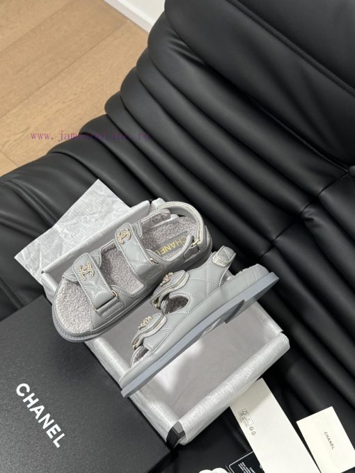 Chanel 24 new wool Velcro sandal series with foam outsoleAutumn and Winter Wool SeriesAll wo55hasrdb - Image 5
