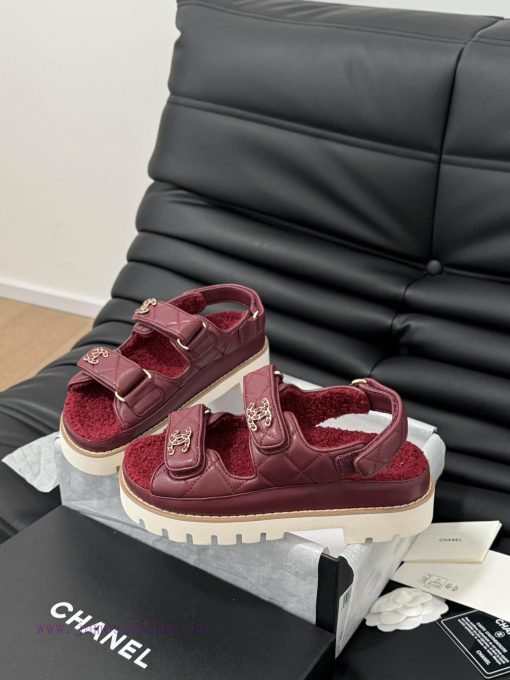Chanel 24 new wool Velcro sandal series with foam outsoleAutumn and Winter Wool SeriesAll wocswpl94b - Image 3