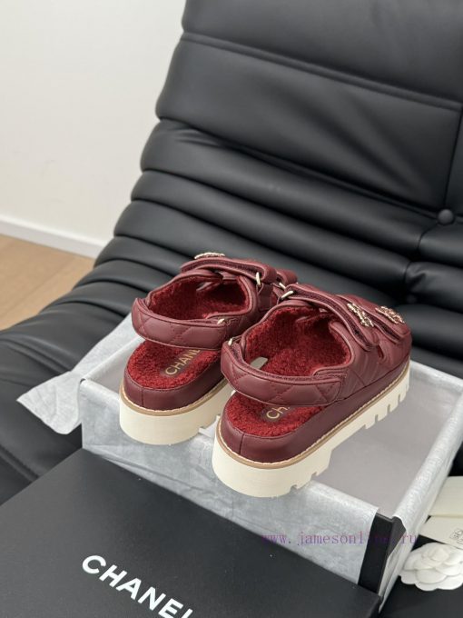 Chanel 24 new wool Velcro sandal series with foam outsoleAutumn and Winter Wool SeriesAll wocswpl94b - Image 4