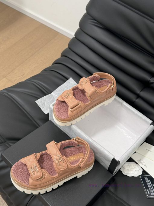 Chanel 24 new wool Velcro sandal series with foam outsoleAutumn and Winter Wool SeriesAll wosrvfk0a3 - Image 9