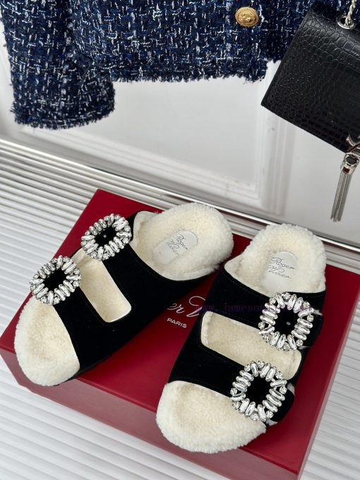 Top versionRoger Vivier | RV Double Diamond Button Hairy SlippersA pair of easy to wear slipzddwueqx - Image 3
