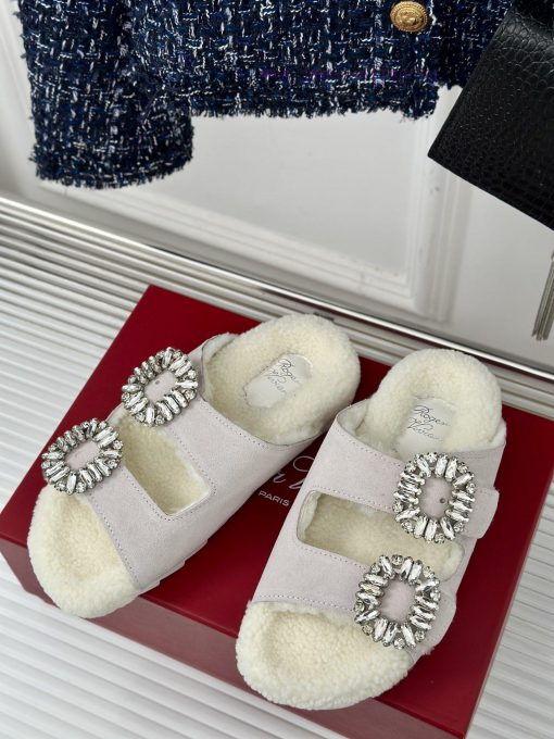 Top versionRoger Vivier | RV Double Diamond Button Hairy SlippersA pair of easy to wear slipuyn72e58 - Image 3