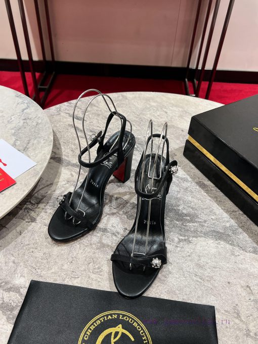 Coarse heeled sandals ︎ ️The Atmosphere sandals are made of black Napa leather, with 85mm hi9ym0zceb - Image 2