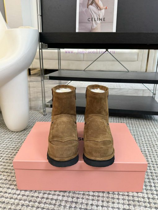 Acne Studios 24ss Pocket Thick Bottom Wool Snow BootsThe front of brown wool leather boots hz4oim2la - Image 2