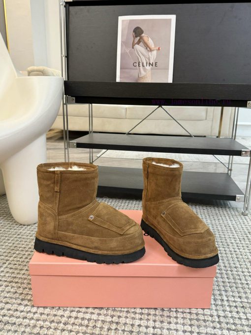 Acne Studios 24ss Pocket Thick Bottom Wool Snow BootsThe front of brown wool leather boots hz4oim2la - Image 3