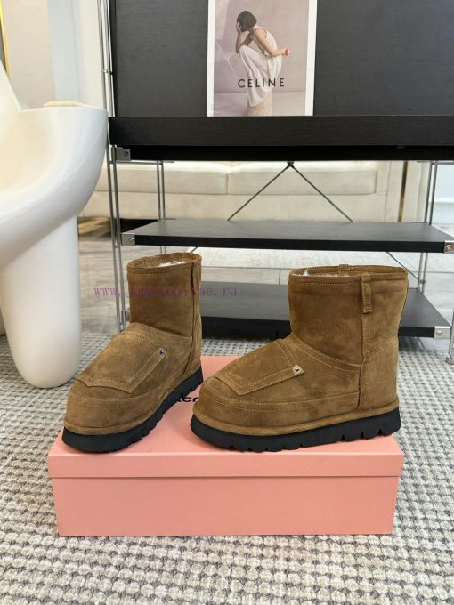Acne Studios 24ss Pocket Thick Bottom Wool Snow BootsThe front of brown wool leather boots hz4oim2la - Image 4