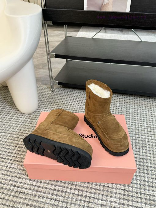 Acne Studios 24ss Pocket Thick Bottom Wool Snow BootsThe front of brown wool leather boots hz4oim2la - Image 5