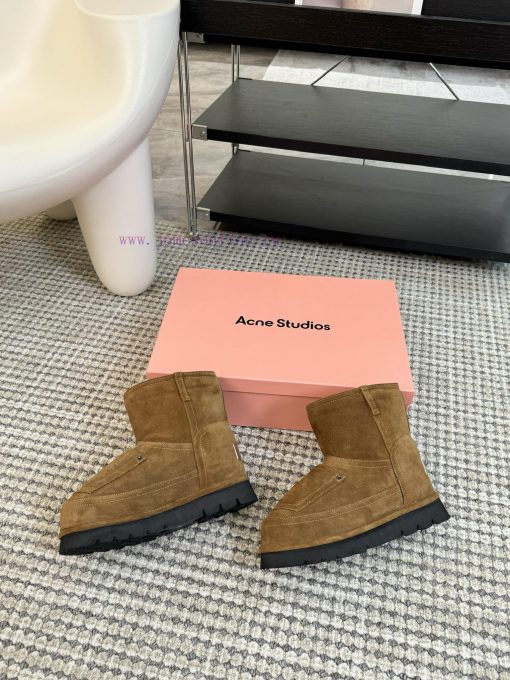 Acne Studios 24ss Pocket Thick Bottom Wool Snow BootsThe front of brown wool leather boots hz4oim2la - Image 6