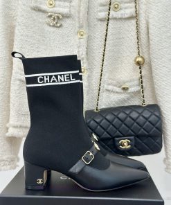 Chanel | Chanel 24B Autumn/Winter New Product Metal Double C Pointed Coarse Heel Socks Bootsc1zqihj1