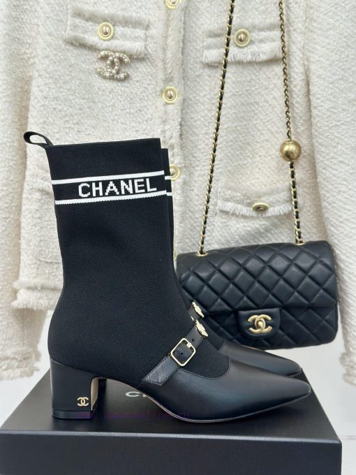 Chanel | Chanel 24B Autumn/Winter New Product Metal Double C Pointed Coarse Heel Socks Bootsc1zqihj1