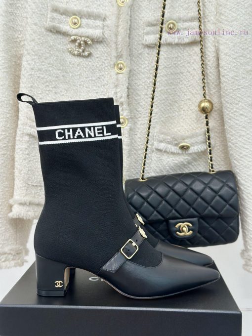 Chanel | Chanel 24B Autumn/Winter New Product Metal Double C Pointed Coarse Heel Socks Bootsc1zqihj1 - Image 2