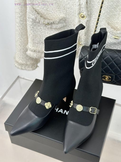Chanel | Chanel 24B Autumn/Winter New Product Metal Double C Pointed Coarse Heel Socks Bootsc1zqihj1 - Image 3